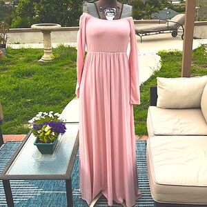 PinkBlush maxi dress light pink long sleeve maternity soft flowy szM lite pink